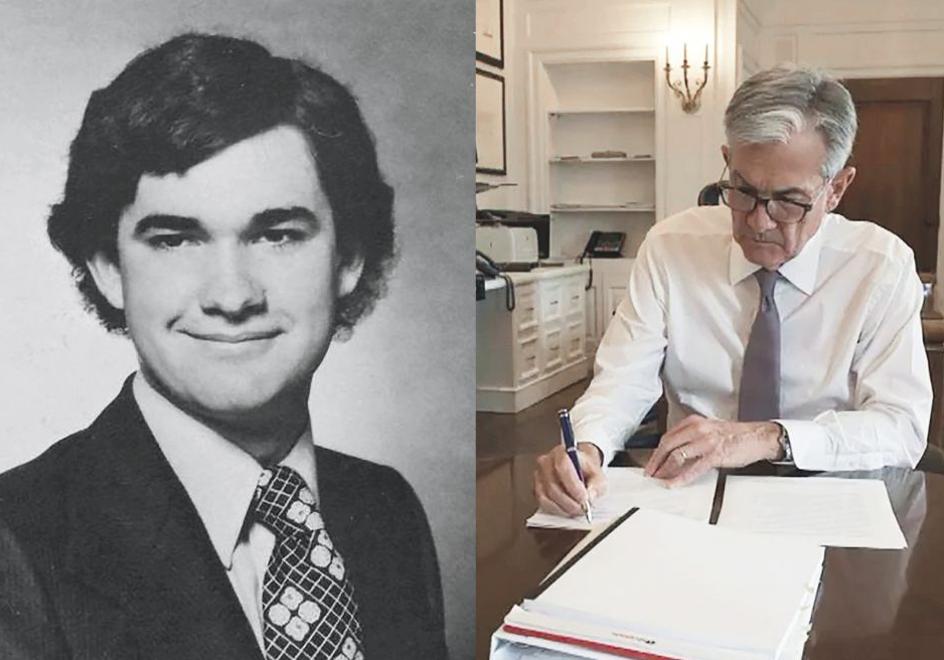 Jerome Powell en 1975, recién graduado en Ciencias Políticas en Princeton y en su despacho de la FED.