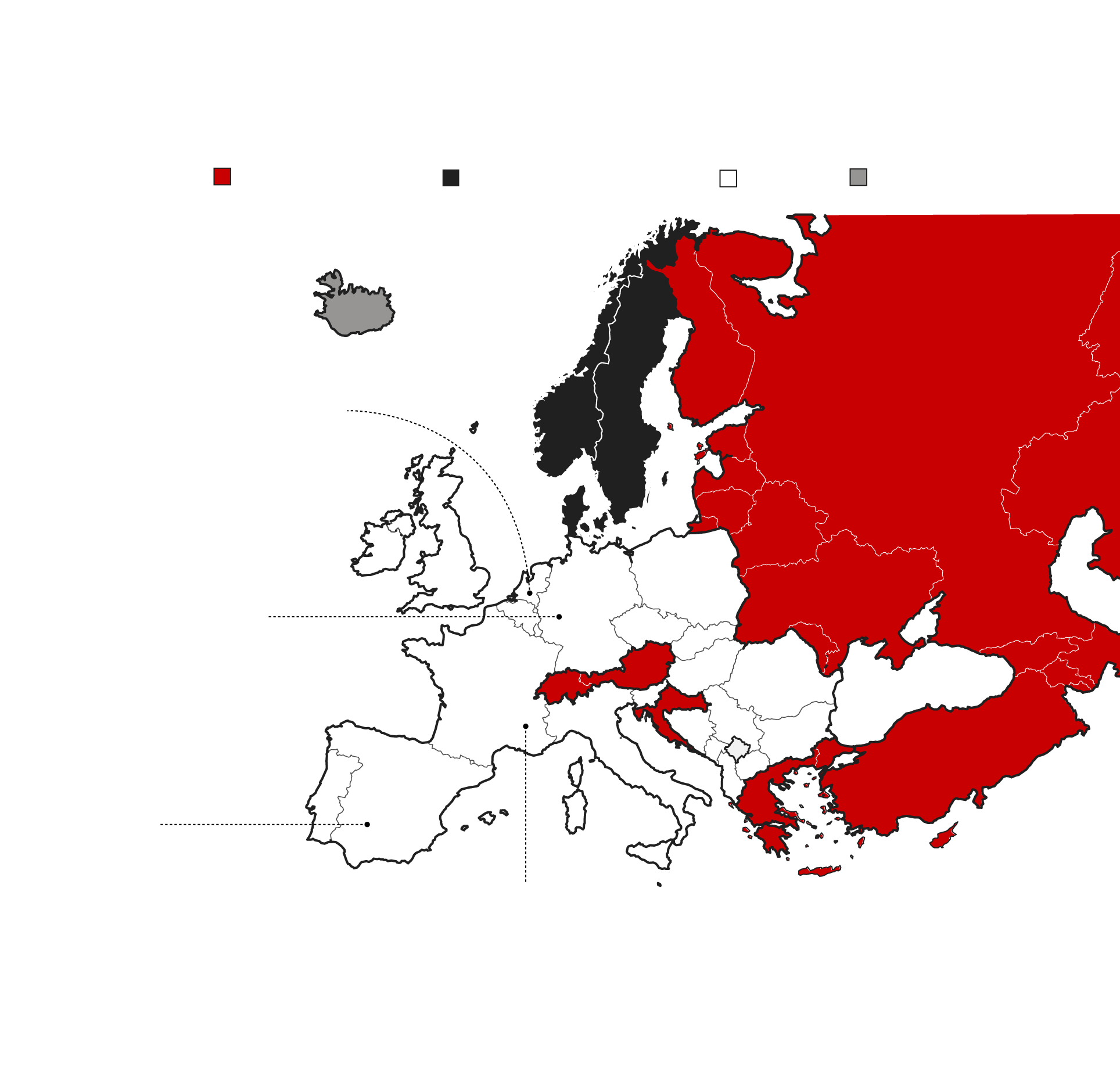 Mapa que refleja los tipos de servicio militar en Europa