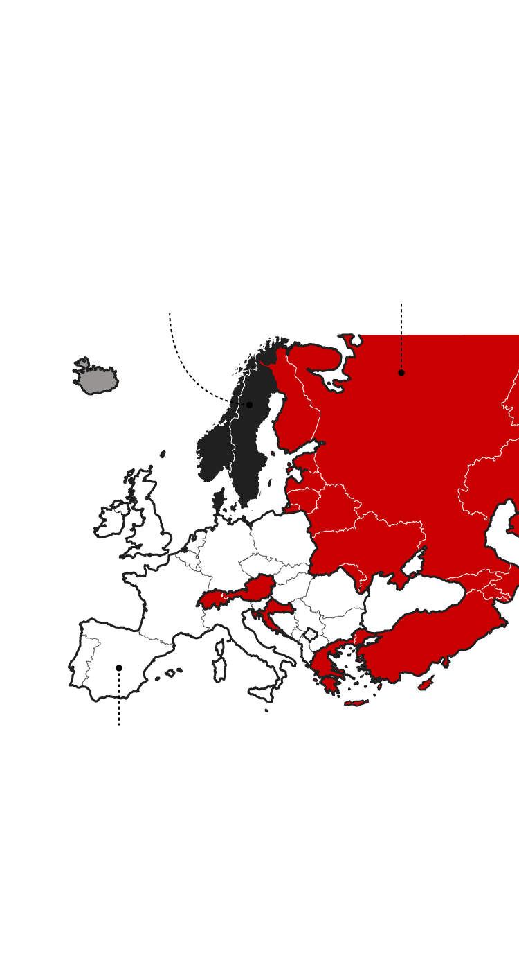 Mapa que refleja los tipos de servicio militar en Europa