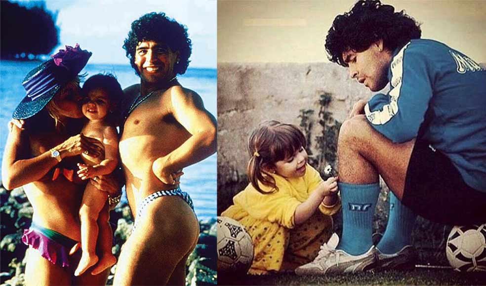 Maradona posa con su mujer y su hija mayor, Dalma, durante unas vacaciones. La misma hija que colgó en las redes sociales la entrañable foto de ella en Nápoles colocando unas margaritas en las medias de su padre. La imagen se difundió en su último cumpleaños y se volvió a viralizar tras la muerte del futbolista.