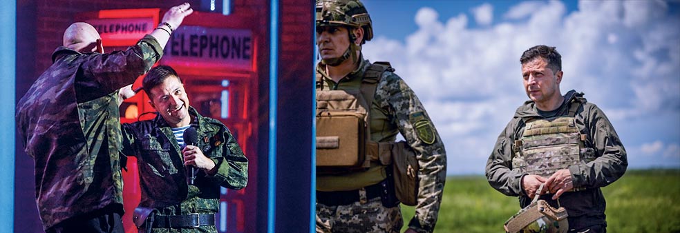 Hace cinco años, Zelenski era un cómico ultrapopular que se reía de militares, corruptos, oligarcas, políticos... Durante la campaña electoral incluso mantuvo su programa de televisión en antena. Ahora visita a sus tropas y lidera un país bajo la amenaza de una invasión.