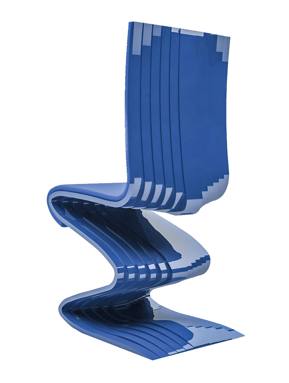 Tiene forma de serpiente y su estructura única permite que la pieza soporte el peso gracias al uso de láminas de madera con diferentes secciones transversales.