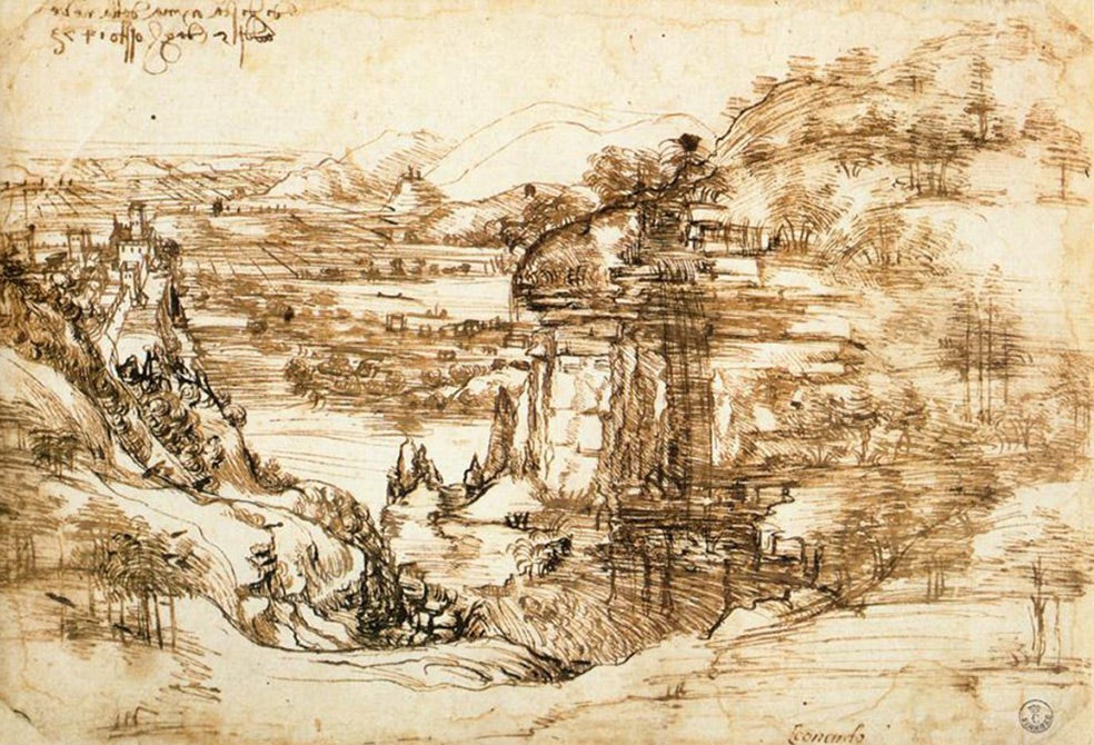 El dibujo Paesaggio, más conocido como 8P por su número de inventario, es la obra de Da Vinci que ha permitido establecer que, aun siendo zurdo, aprendió a escribir con la derecha.