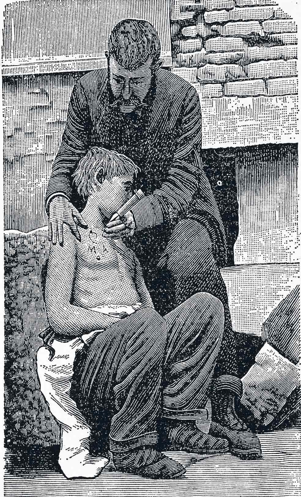 Las ceremonias y ritos de entrada a las sociedades criminales ya existían en el siglo XIX. Aquí, un tatuador callejero marca a un muchacho ‘nuevo’ en Nápoles.