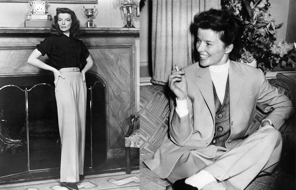 Hepburn se convirtió pronto en un icono del estilo del Hollywood, en gran parte por la soltura con que posaba con pantalones, en una época en la que no era habitual que las mujeres lo hiciesen.
