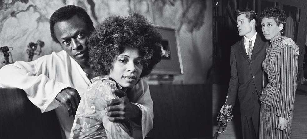 Miles Davis tuvo tres mujeres y cuatro hijos. En la foto con Betty Mabry, la segunda, quien lo introdujo en el funk. También Baker se casó tres veces y tuvo cuatro hijos. En la foto, con Halima Alli, su segunda esposa.