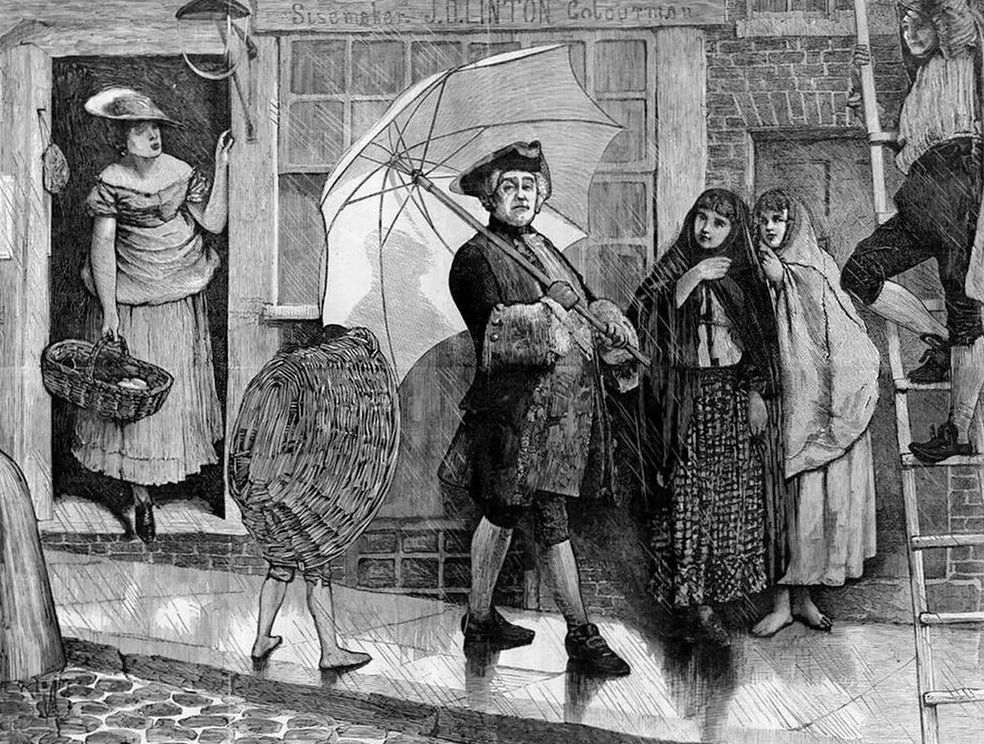 A mediados del siglo XVIII el escritor y filántropo inglés Jonas Hanway desafió la tendencia que atribuía al paraguas solo un uso femenino. A pesar de las burlas iniciales, pronto otros hombres también comenzaron a usarlos.