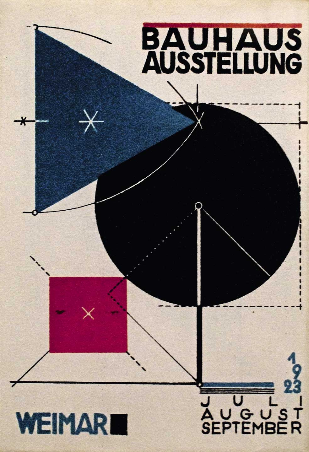 Primitivas geométricas para conformar el cartel de una exposicion de la escuela en 1923.